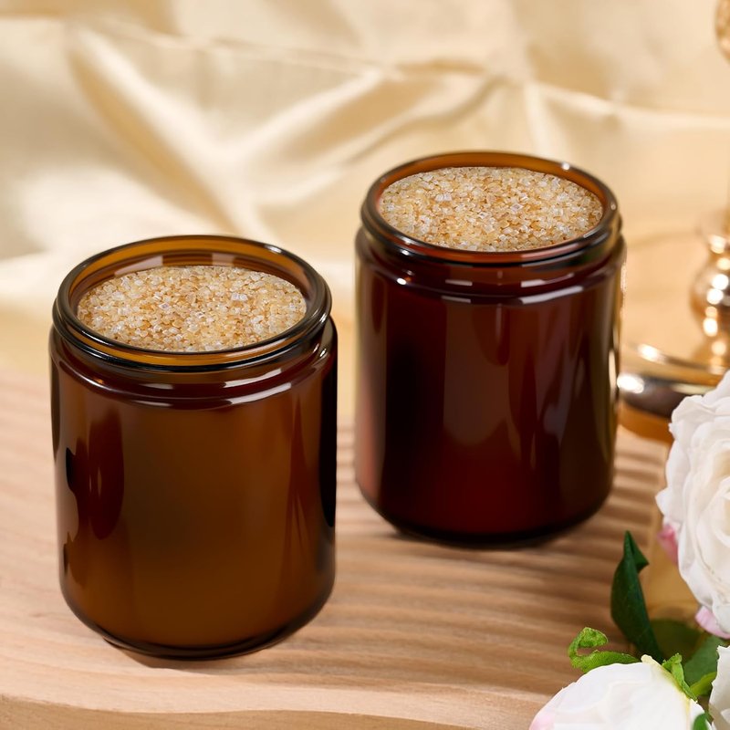 Amber Glass Jars - 8oz Airtight Storage Containers for Candle Making, Cosmetics, Spices | 12-Pack with Black Lids