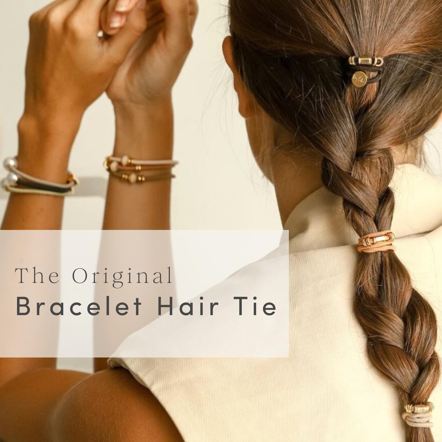 By Lilla Bracelet Hair Ties – Stretchy Hair Tie Bracelet Gift – Decorative Boho Handmade Jewelry for Women’s Wrist and Ponytail (Halo Gold)