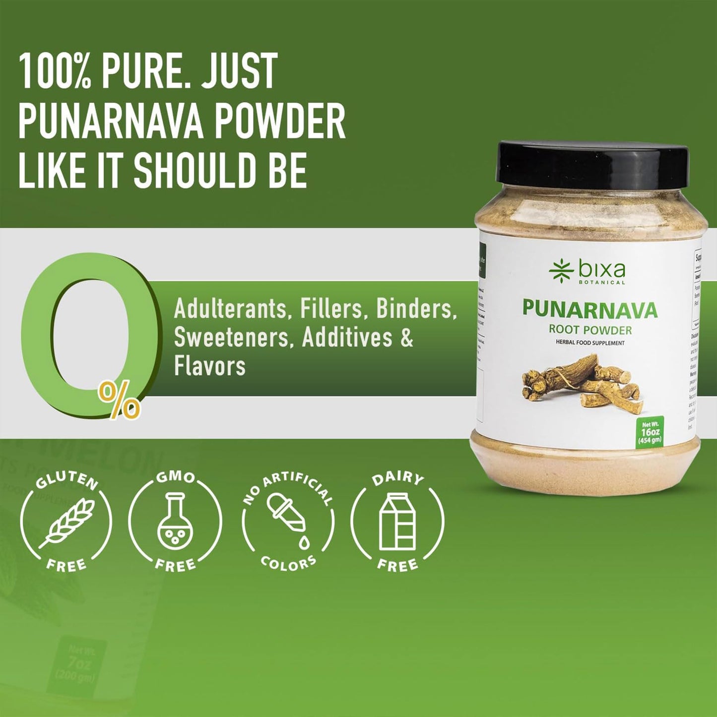 bixa BOTANICAL Punarnava Powder, Boerhavia Diffusa – Supports Kidney Detox and Liver Health – Steam Treated, Vegan, Non-GMO, 100% Pure Ayurvedic Herbal Supplement, 16 Oz