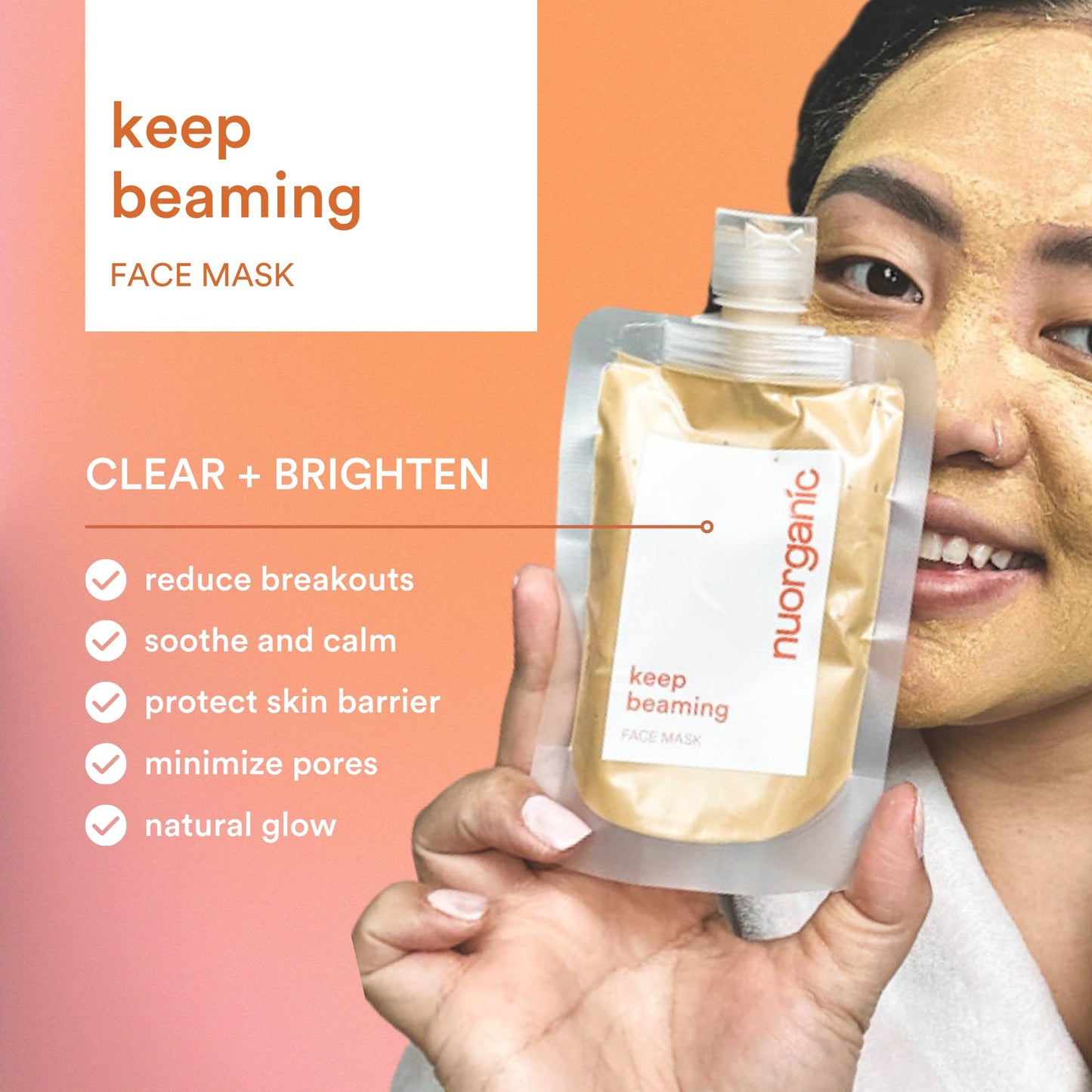 nuorganic Turmeric Face Mask - Soothing, Acne Clearing, Pore Refining, Exfoliating - New Airtight Squeezy Tube, Stays Fresh for 12 Months - Clean & Natural