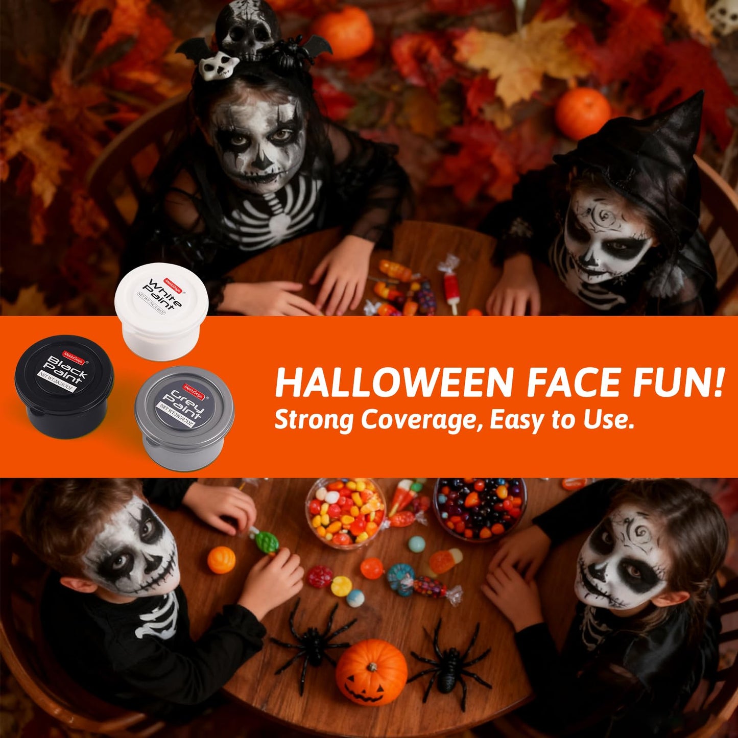 MeiduGaga White and Black Face Paint, Silver Face Paint Palette, Non-Toxic, Water-Based Body Paint for Halloween, Party, Cosplay