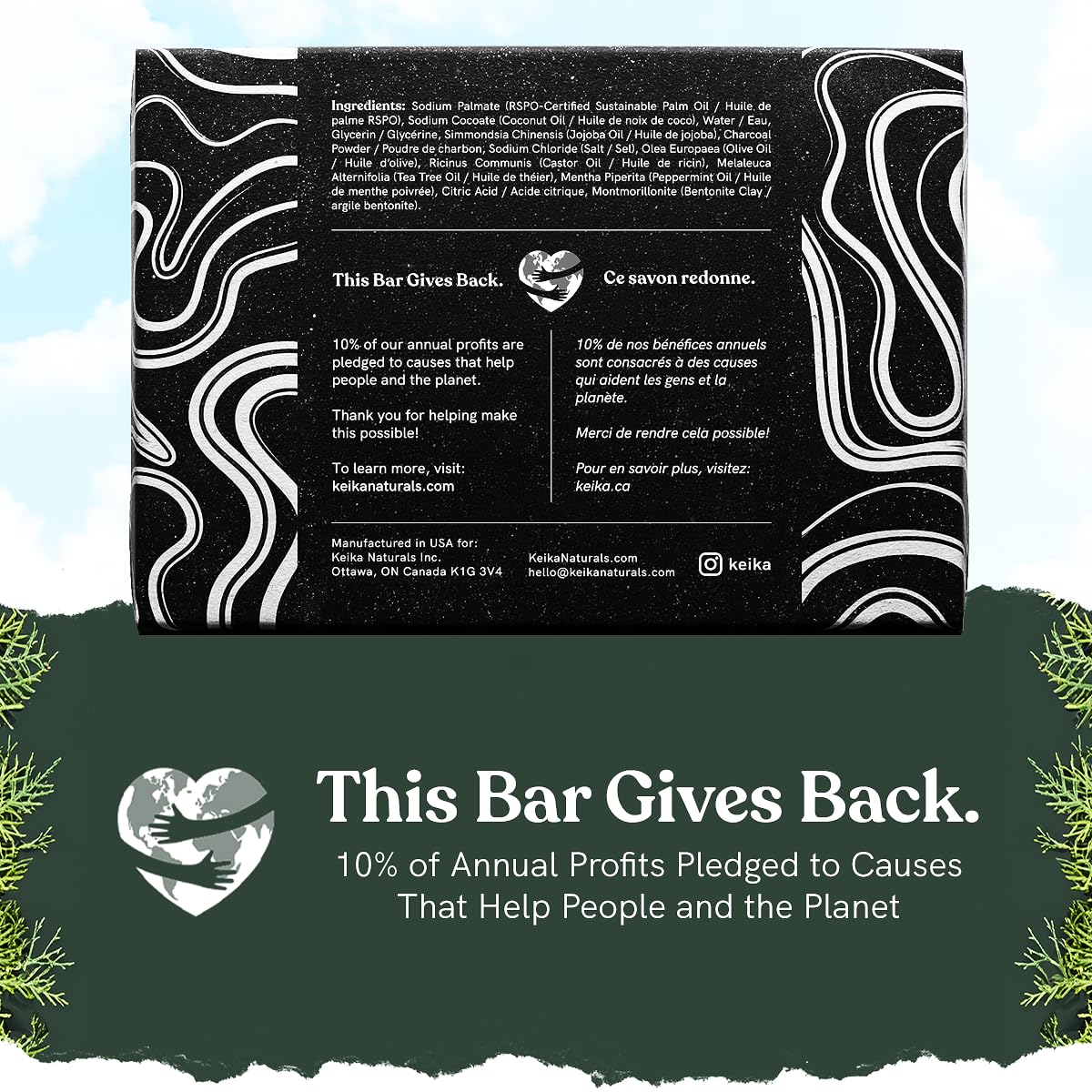 Keika Charcoal Black Soap Bar for Eczema, Psoriasis, Face, Body, Men Women Teens with Oily Skin, 5 oz. (Charcoal, 4-Pack)