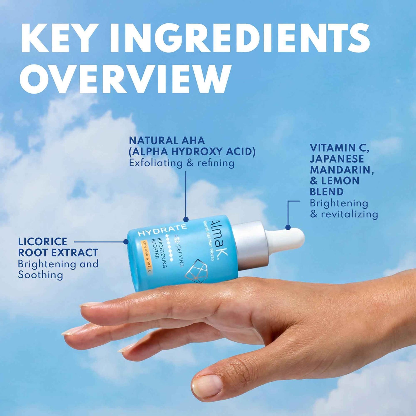 Alma K Brightening Booster - Vitamin C Face Serum with AHA, Hydrating and Brightening Serum for Women, Anti Aging, Improve Appearance of Fine Lines & Wrinkles - 1 oz