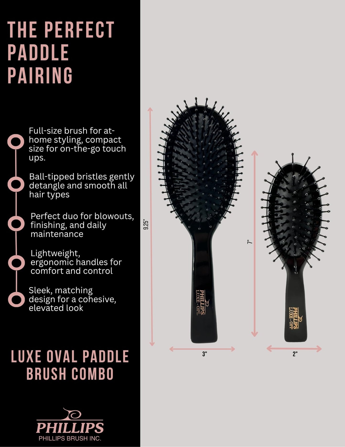 Phillips Brush Paddle Hairbrush Ball Tipped Nylon Combo Pack Detanglers