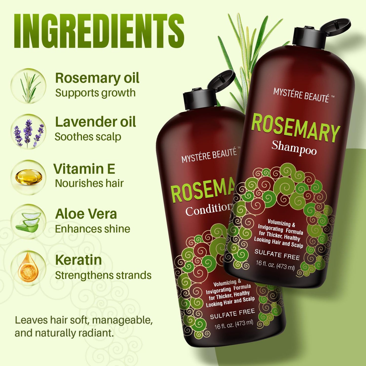 Rosemary Shampoo and Conditioner Set for Hair Growth - 16 fl oz Each