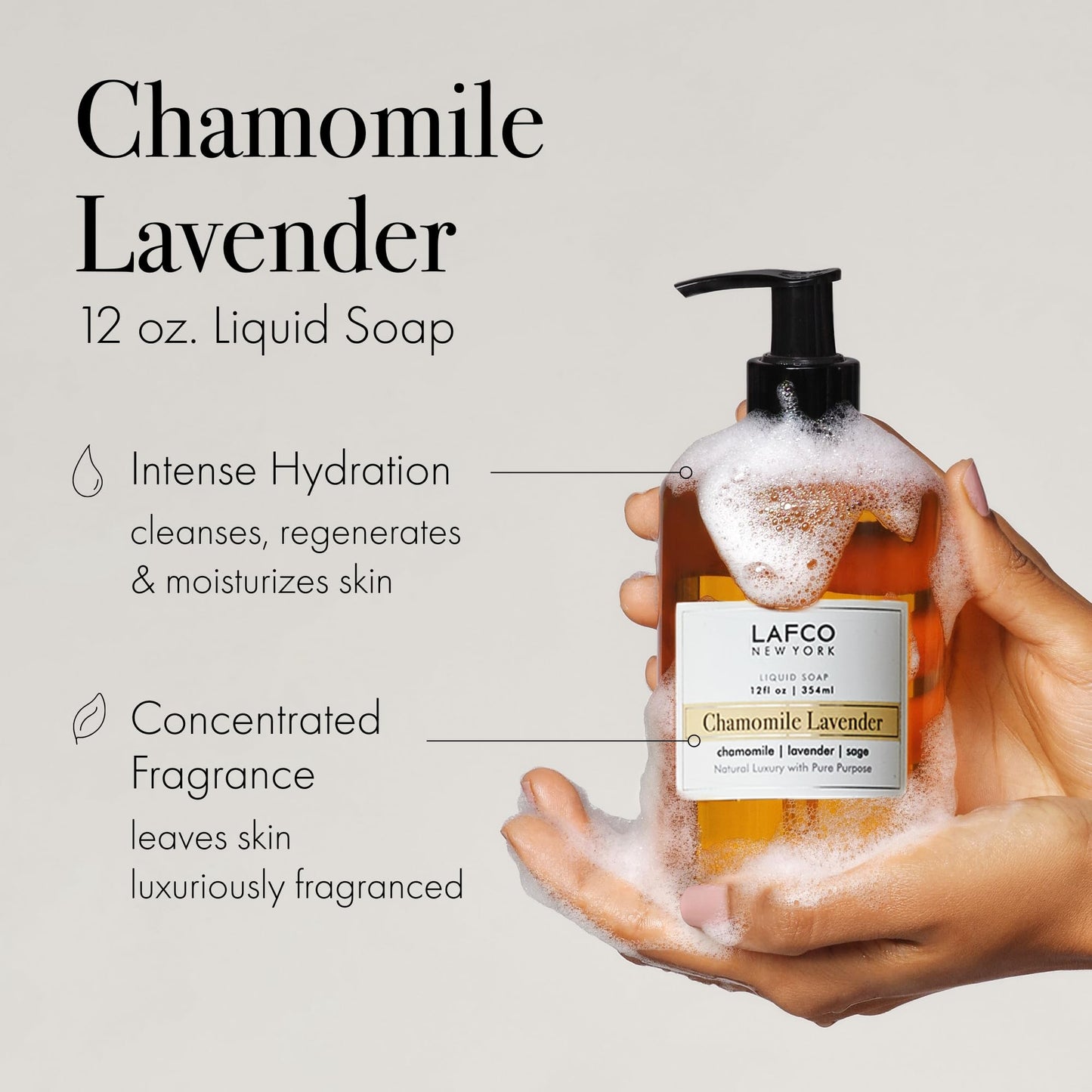 LAFCO NEW YORK Liquid Soap, Chamomile Lavender - 12 oz - Regenerates, Protects & Moisturizes - All Skin Types - Hypoallergenic, Synthetic Free & Cruelty Free - Made in Italy
