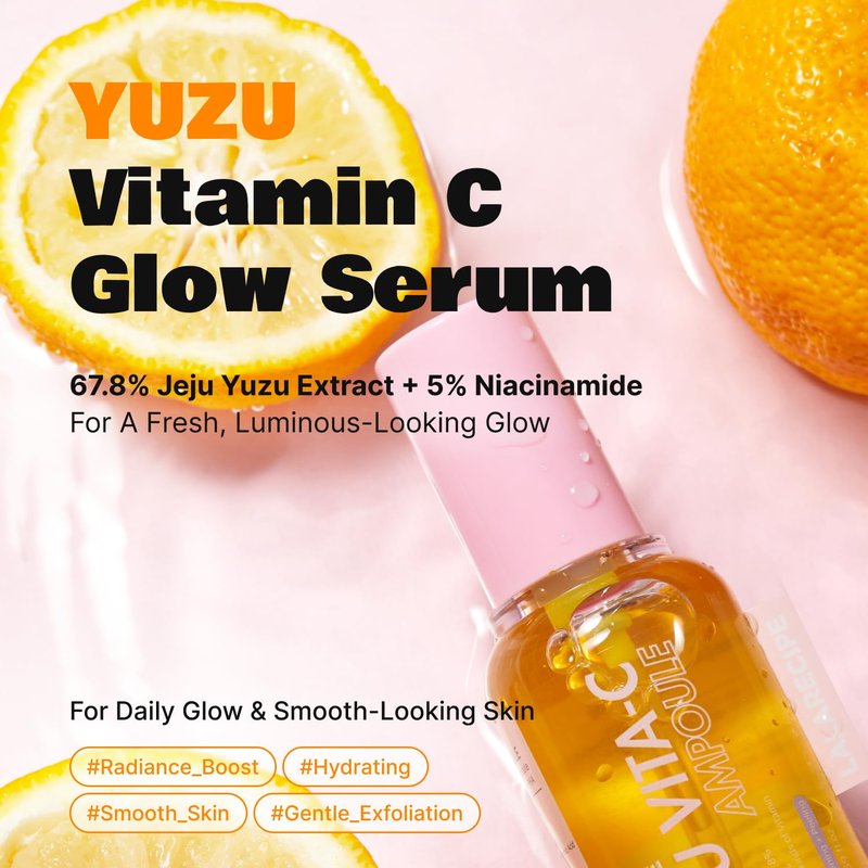 LALARECIPE Yuzu Vitamin C Serum with Niacinamide 5% & AHA, Korean Skin Care for Face, Hydrating Facial Serum for Uneven Skin Tone & Dark Spots (1.69 Fl Oz / 50ml)