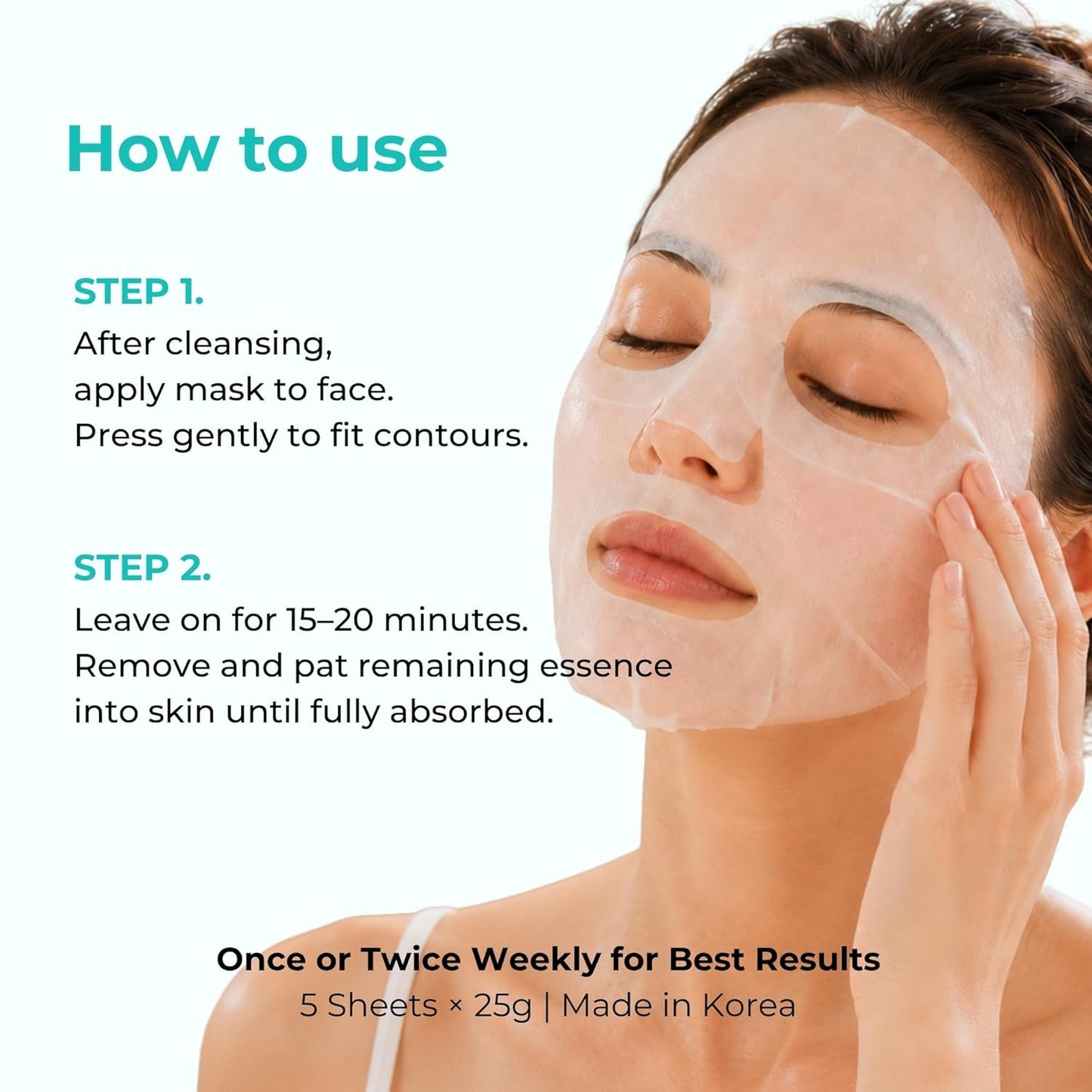 Korean Ceramide & Multi-Peptide Sheet Mask - Hydrating & Soothing | 100% Organic Cotton | 5 Sheets for Sensitive Skin
