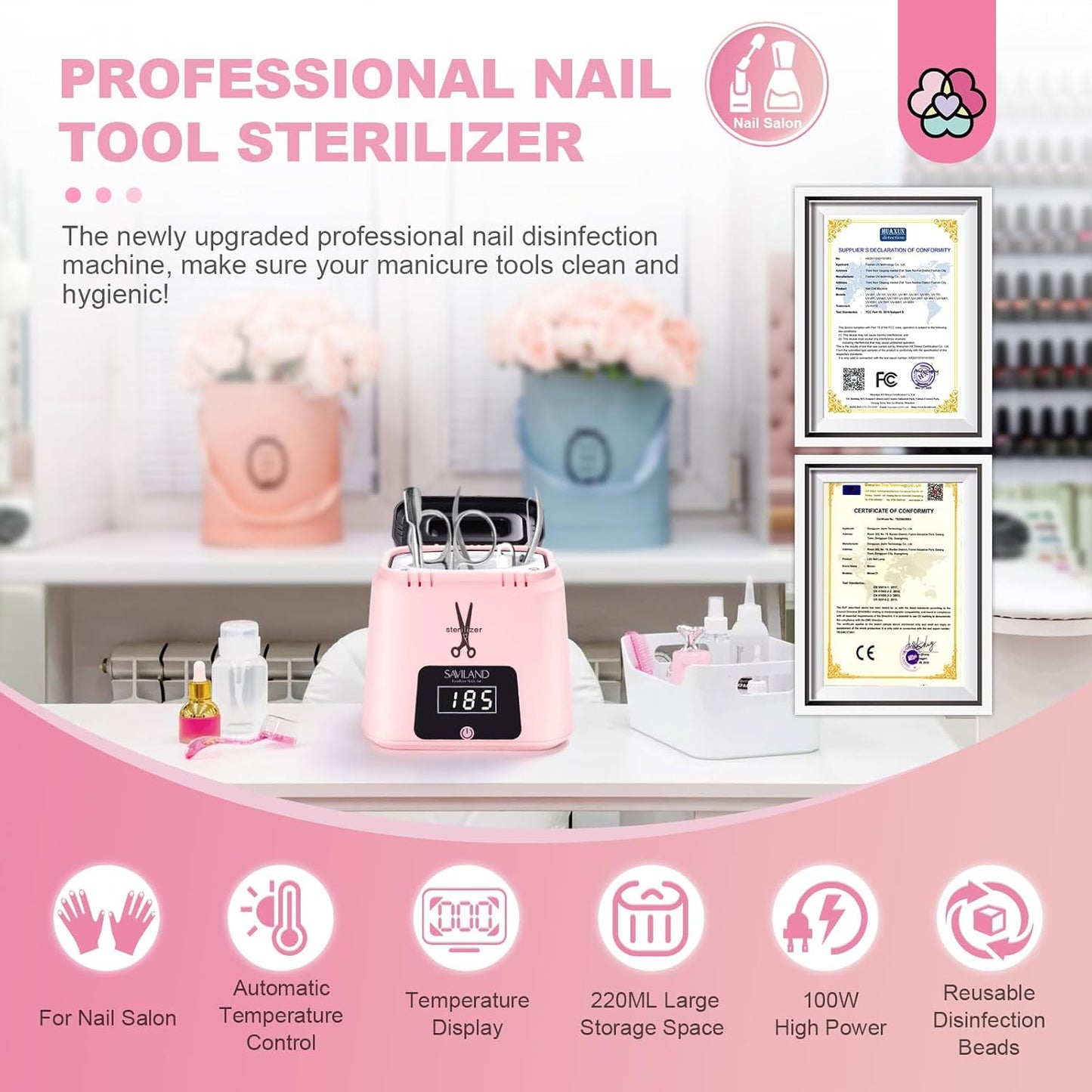 Saviland Nail Sterilizer Tool & Cuticle Remover Oil Kit | Professional Nail Care Essentials