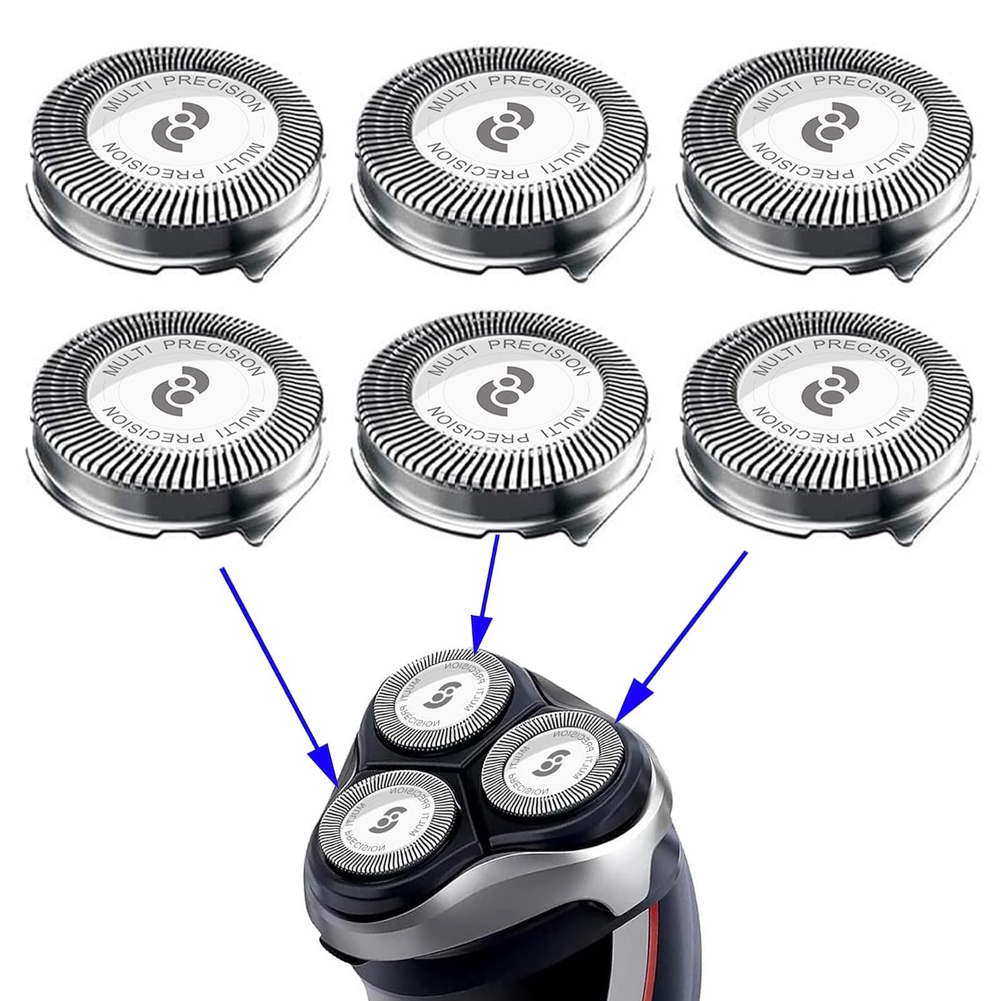 New Upgrade HQ8 Replacement Heads Compatible With Philips Norelco Aquatec Shavers, Razor Blades For PT720 AT880 AT810, HQ8 Blades 6-pc pack