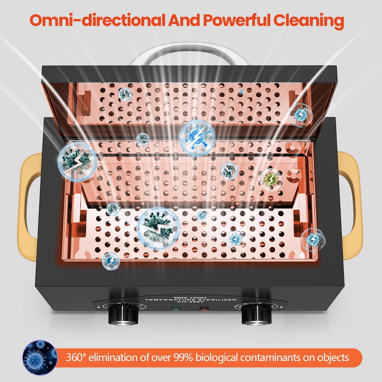 High Temperature Metal Tool Cleaner Machine, 2L Dry Heat Cleaning Box with Temperature & Time Setting, Cleaning Cabinet with Handle, for Beauty Salon, Barber Shop, Lab, Dental, Home, Restaurant, Black