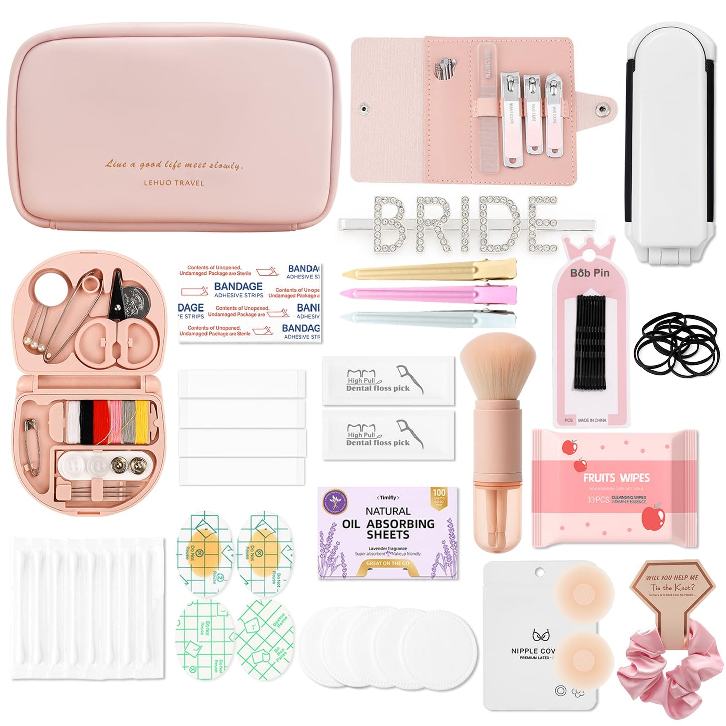 Bridal Emergency Kit for Wedding Day – Bride Survival Kit with Essential Items – Wedding Day Emergency Supplies for Bride, Maid of Honor, Women, and Bridal Party – Includes Makeup Bag