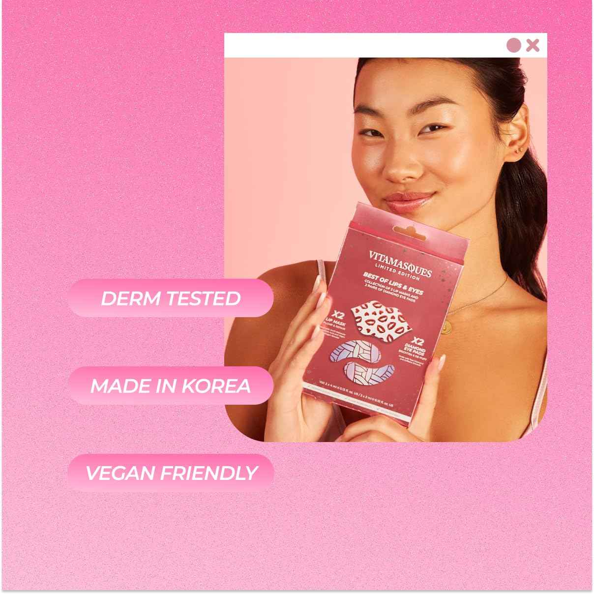 Vitamasques Under Eye Patches & Lip Mask Sheets, Best of Eyes & Lips Set 2 Packs - Eye Patches for Puffy Eyes - Under Eye Masks for Dark Circles and Puffiness - 2 x 4 Packs - 8 Pads