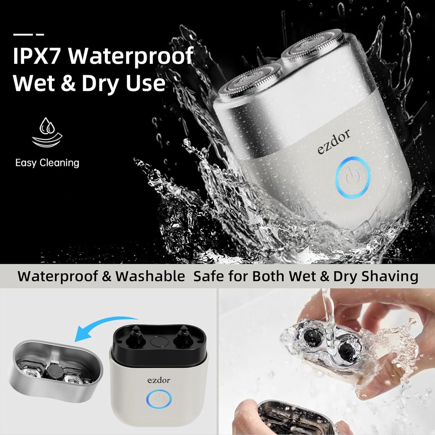 Mini Electric Shaver - Portable USB-C Rechargeable Razor for Men | Dual Blade, Wet & Dry, IPX7 Waterproof, Easy Clean