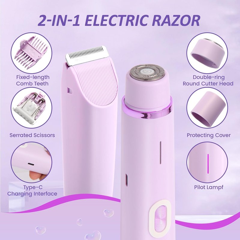Bikini Trimmer for Women - 2-in-1 Cordless Electric Razor | Hypoallergenic, Waterproof, Wet & Dry Use