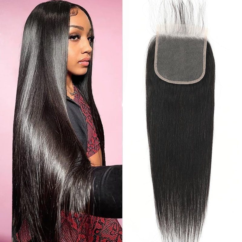 5x5 HD Transparent Lace Closure - Virgin Brazilian Straight Human Hair, 16 Inch, Pre-Plucked, Natural Black