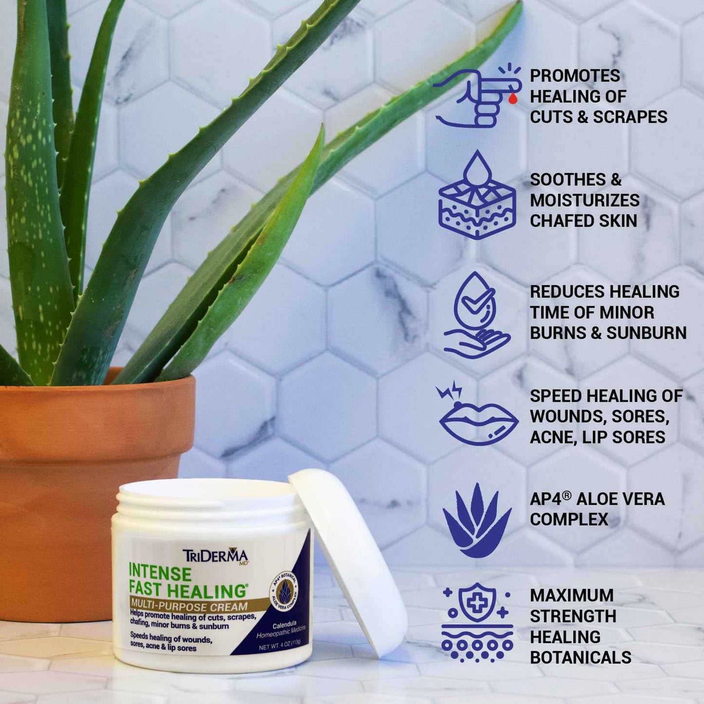 TriDerma Intense Fast Healing Cream, Decreases Healing Time for Minor Irritations, Rashes, Scrapes, Cuts 4 Ounces