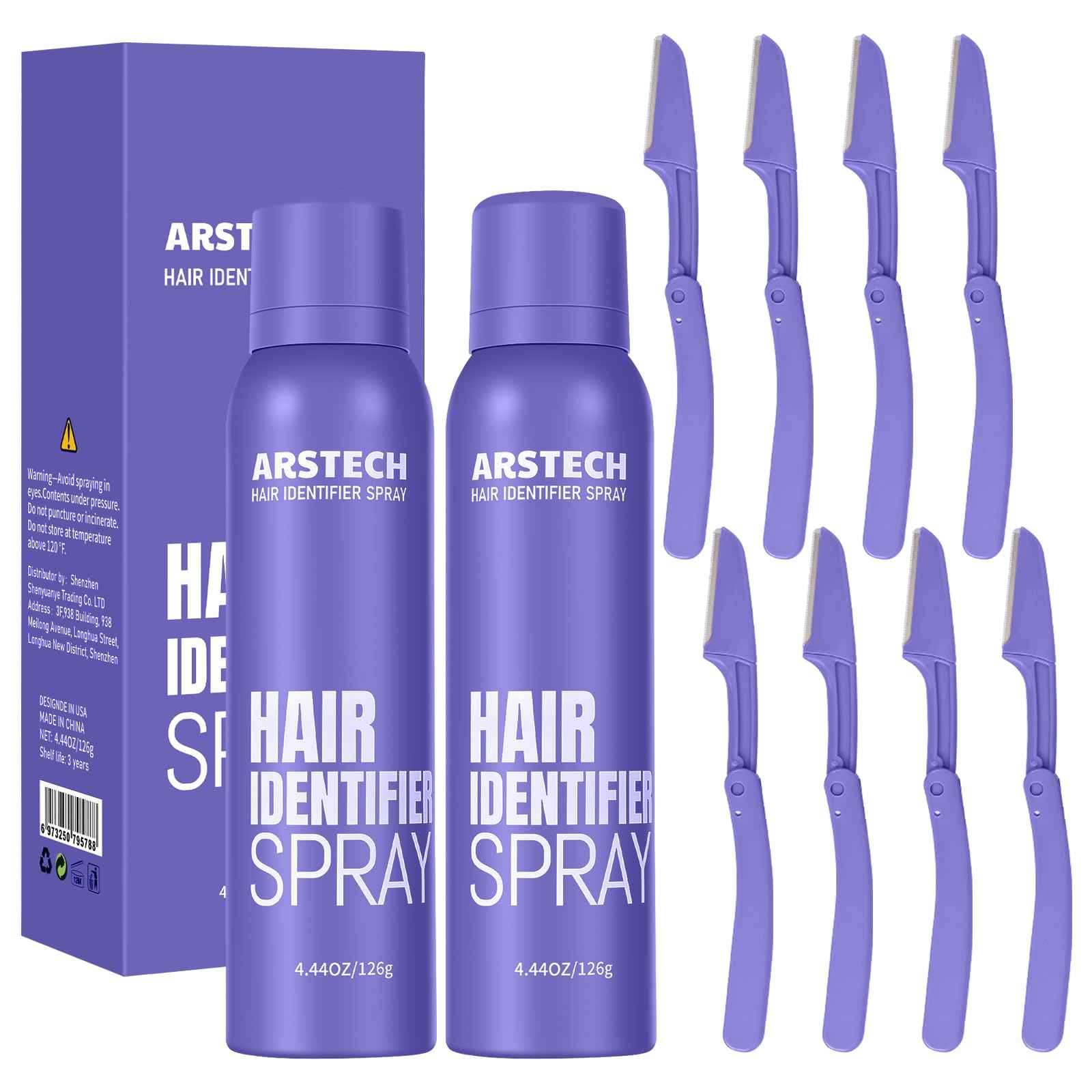 Dermaplane Razor for Women Face Hair Identifier Spray for Face Shaving Dermaplaning Tool Skin Body Dermaplaning Spray for Women with 8 Facial Razor Face Shaver Kit Facial Hair Removal (Purple 2 Pack)