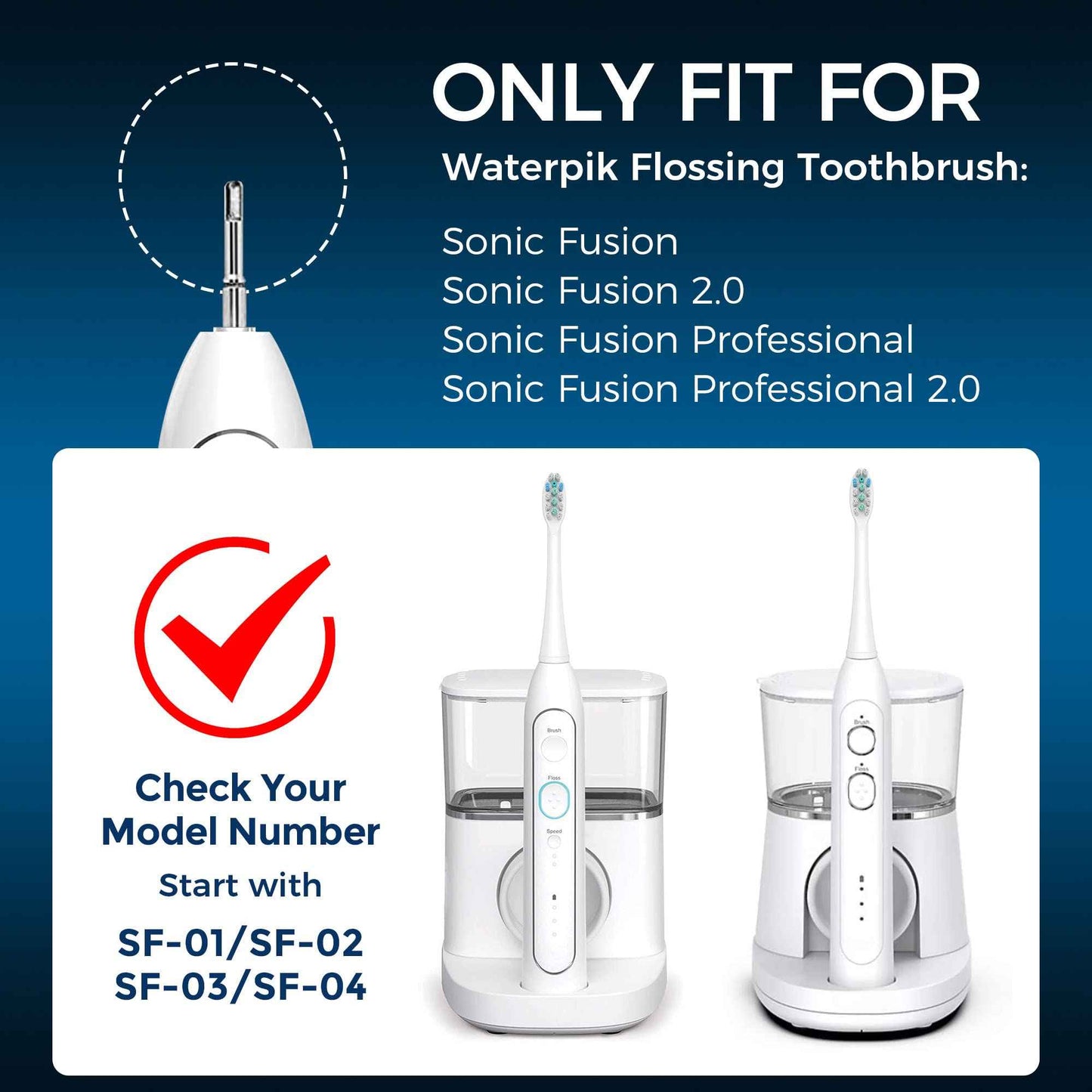 FitMount 5 Pack Toothbrush Replacement Heads Compatible with WaterPik Sonic Fusion 2.0, FitMount Flossing Brush Head Fit for Water-Pic SF-01 SF-02 and 2.0 SF-03 SF-04