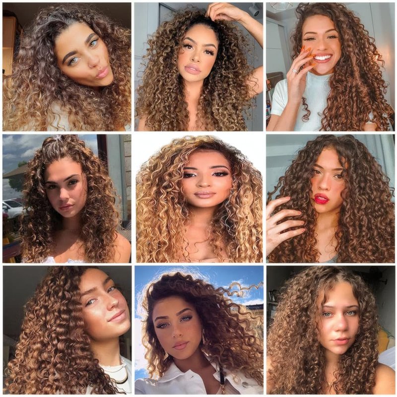 Honey Blonde Kinky Curly Hair Bundles - 3 Pack Brazilian Virgin Hair Weave | Ombre Dark Brown, 10-12-14 Inch