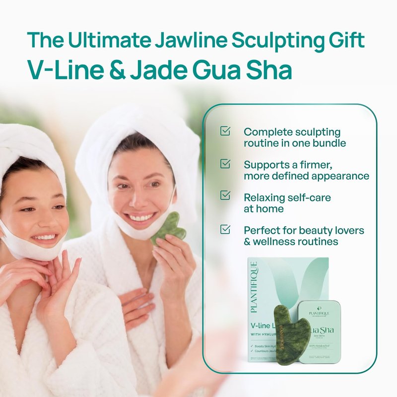 PLANTIFIQUE V-Line Chin Lifting Mask, 15 PCS - Double Chin Strap with Hyaluronic Acid & Aloe Vera - Jawline Shaping, Neck Firming and Tightening