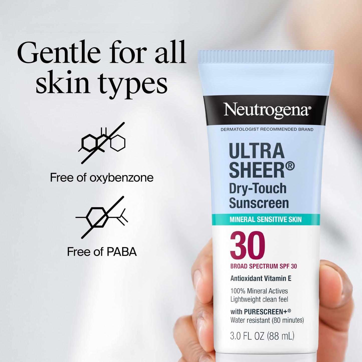 Neutrogena Ultra Sheer Dry-Touch Mineral Sunscreen For Face & Body, SPF 30 Broad-Spectrum UVA/UVB Protection, Titanium Dioxide & Zinc Oxide Sunscreen, Oxybenzone-Free, 3.0 fl. oz