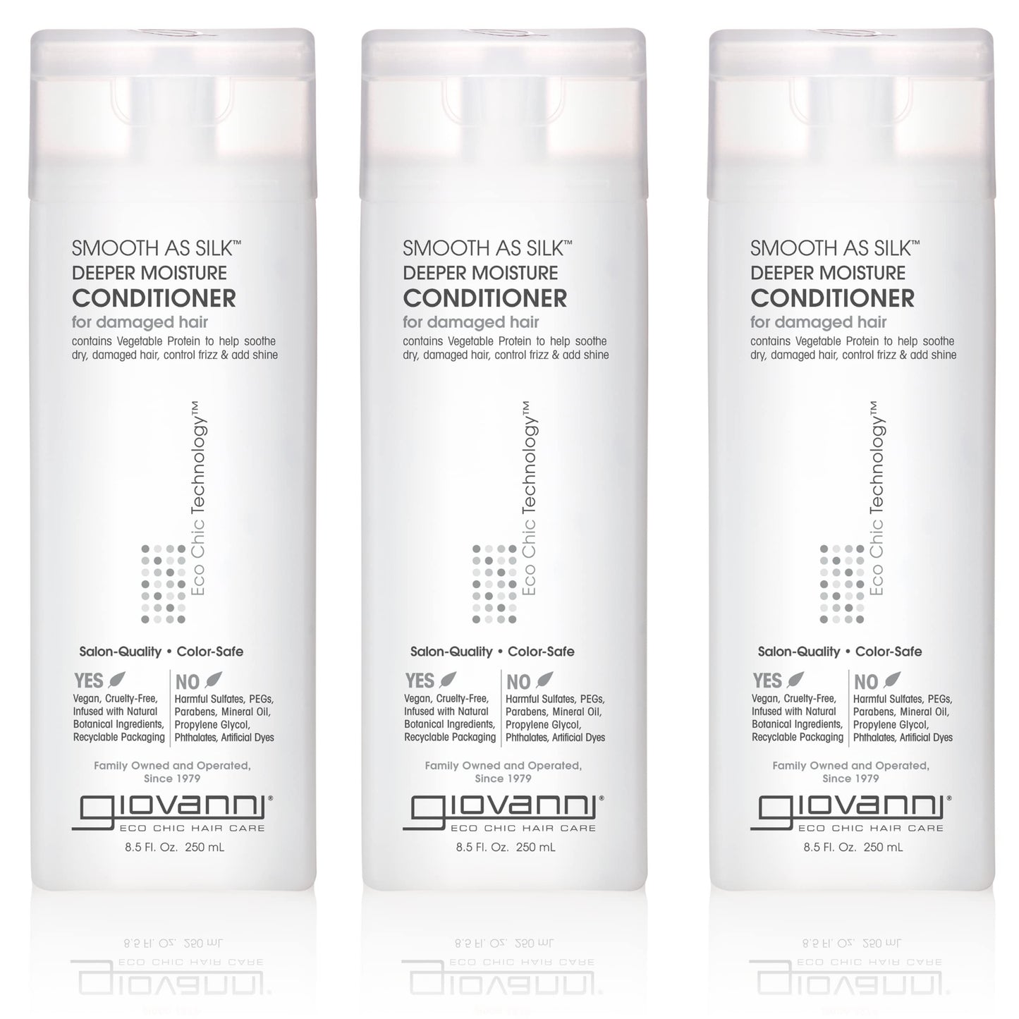 GIOVANNI Smooth As Silk Deeper Moisture Conditioner - Calms Frizz, Adds Moisture, Detangles, Wash & Go, Co Wash, Infused with Natural Botanical Ingredients, Color Safe, Sulfate Free - 8.5 oz (3 Pack)