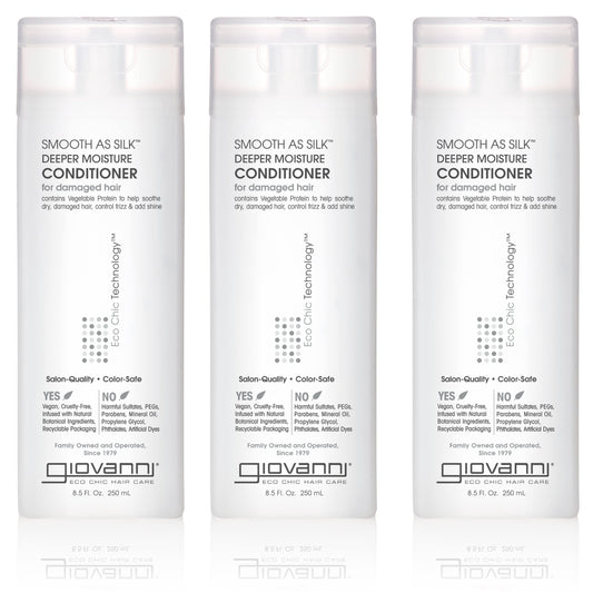 GIOVANNI Smooth As Silk Deeper Moisture Conditioner - Calms Frizz, Adds Moisture, Detangles, Wash & Go, Co Wash, Infused with Natural Botanical Ingredients, Color Safe, Sulfate Free - 8.5 oz (3 Pack)