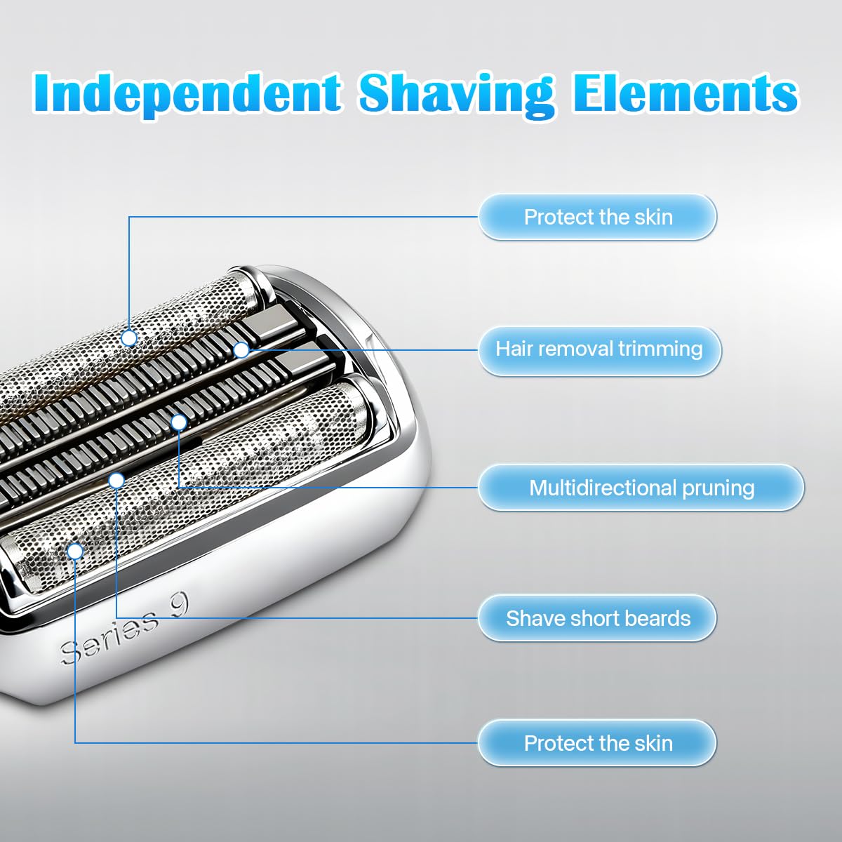 THORIFLY 92S Series 9 Replacement Head, Foil Shaver Replacement Head Compatible with All Braun Series 9 Electric Shavers, Fits 9477cc 9330s 9465cc 9460cc 9419s 9390cc 9385cc (Silver) (92S)