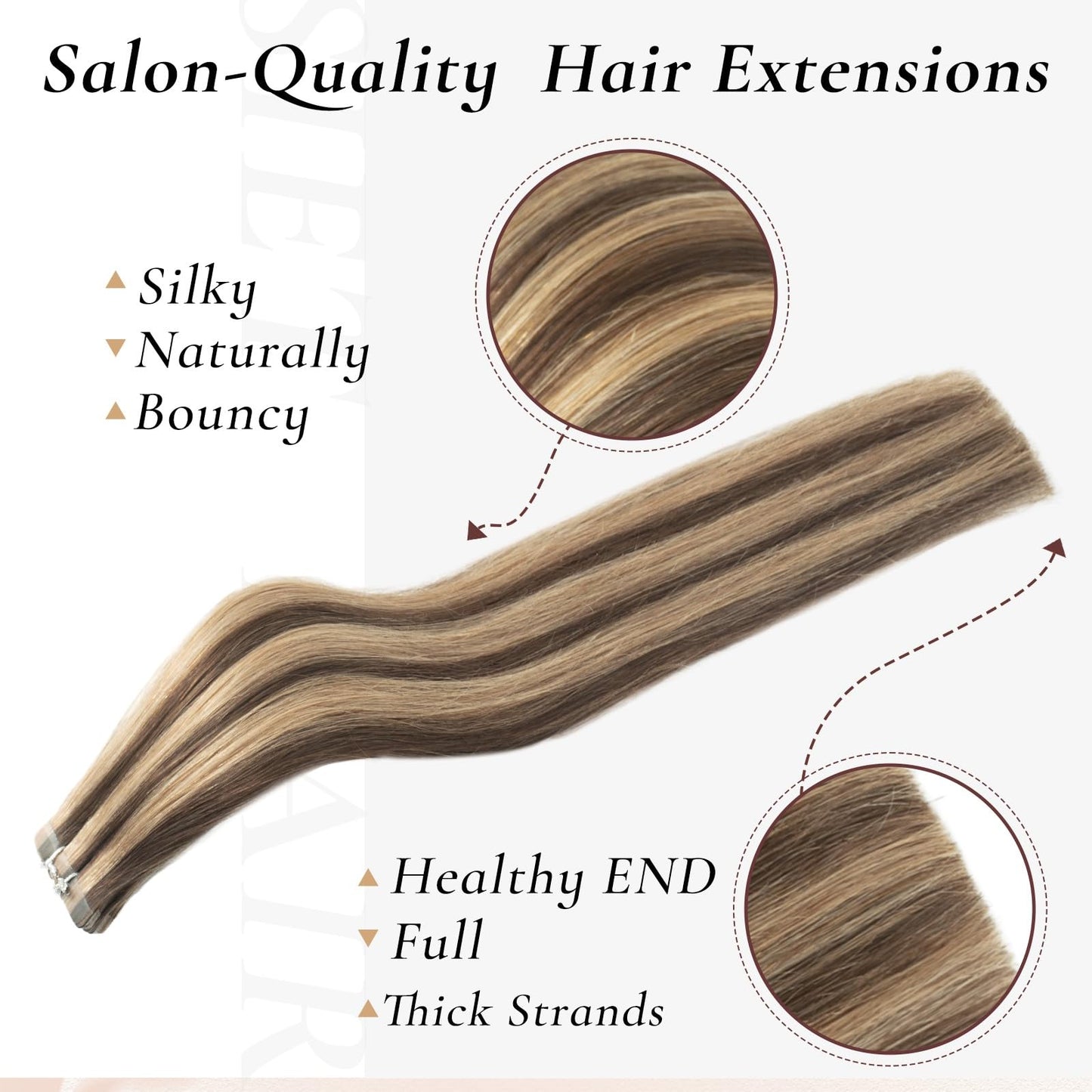 Hyssiet Tape in Hair Extensions Human Hair, 20pcs 50g 14 Inch Tape in Hair Extensions,Chocolate Brown Highlighted Caramel Blonde,Invisible Remy Soft Natural Thick Real Human Hair Extensions