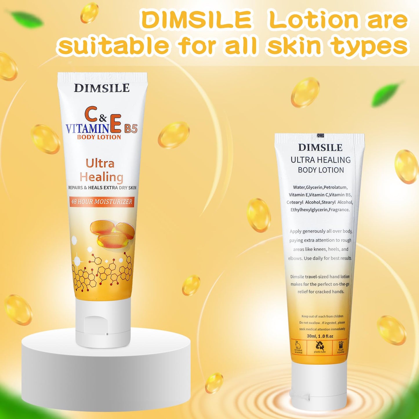 Dimsile 50 Pack Travel Size Body Lotion 1 oz Dry Skin Moisturizer with Flip Cap for Extra Dry Skin, for Inns and Hotels, Airlines, Offices, Gyms and More(Natural Style)