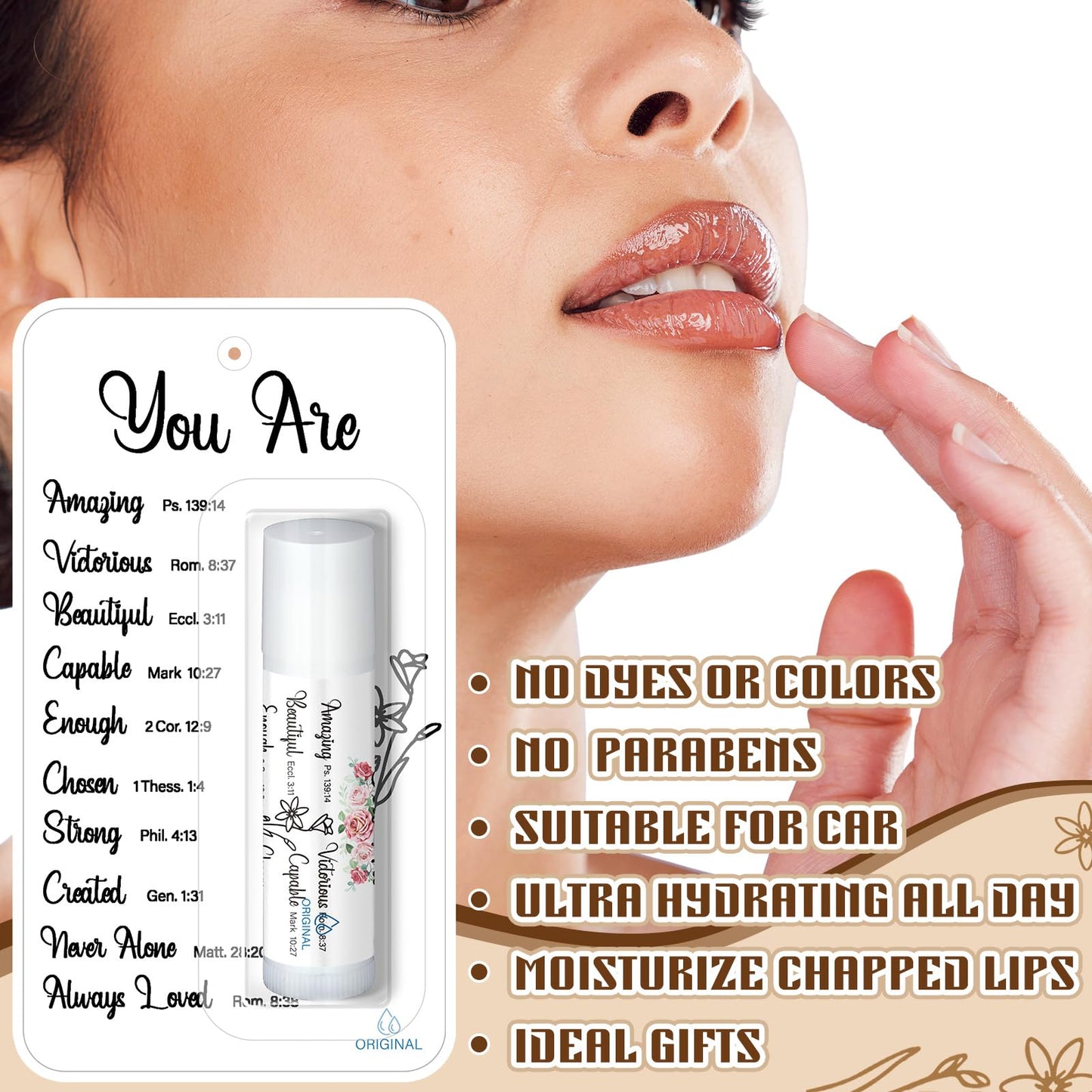 Sacubee 50 Pack Christian Gifts Bulk for Women Men Religious Lip Balms Bulk Church Party Favors Christmas Party Gifts Stocking Stuffers Bible Verse Study Supplies for Employee Staff Coworker
