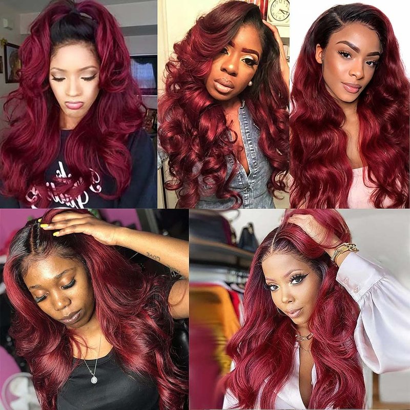 Burgundy Bundles Human Hair Red Human Hair Bundles Body Wave Bundle 12 14 16 Inch Ombre Red 1B99J Bundle Brazilian Virgin Remy Hair Extensions Hair Weave