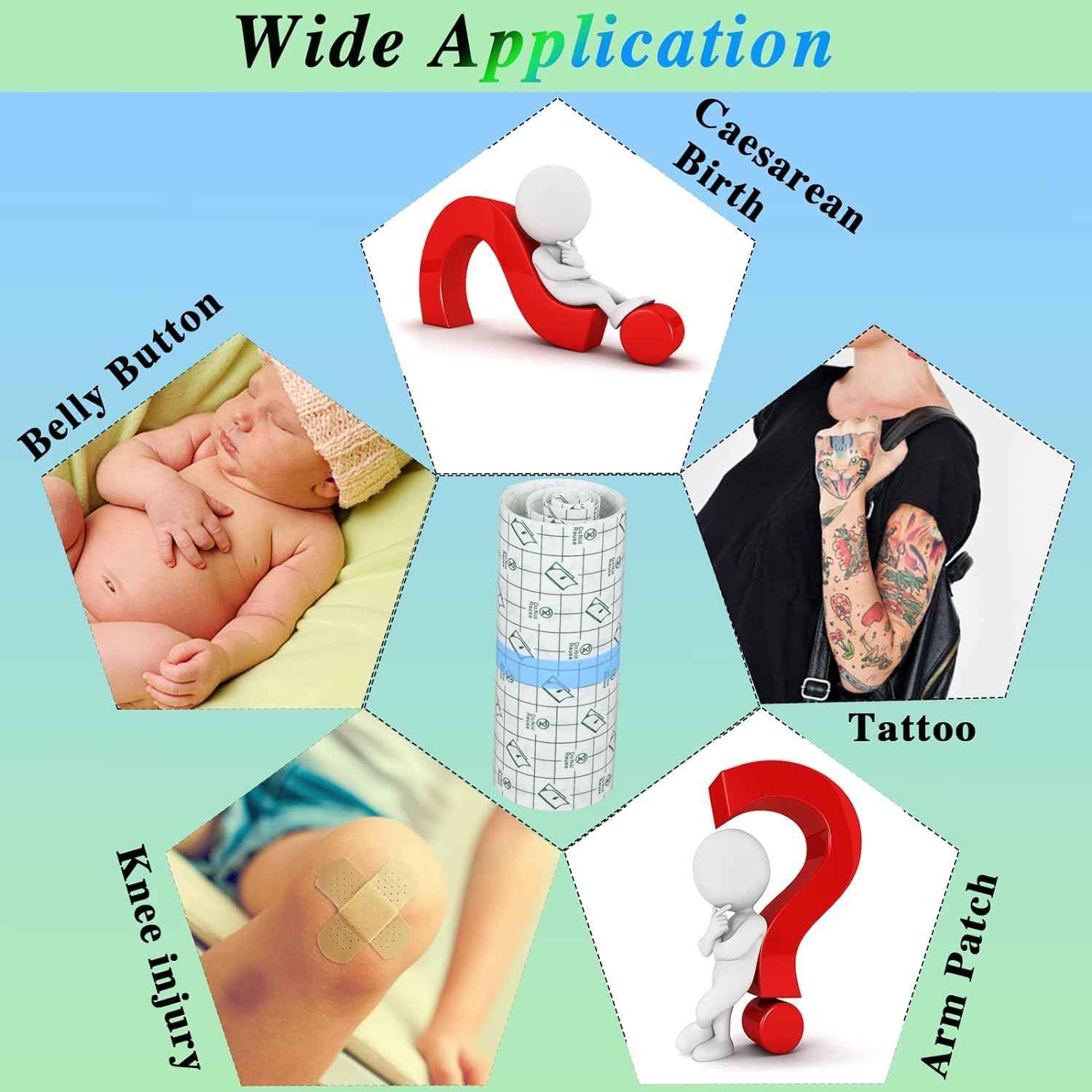 5 Rolls Transparant Waterproof Adhesive Bandages,Second Skin Tattoo Cover Up Tape,Waterproof Tattoo Supplies for Swimming,Shower,Wound Initial Healing,Skin Protection.