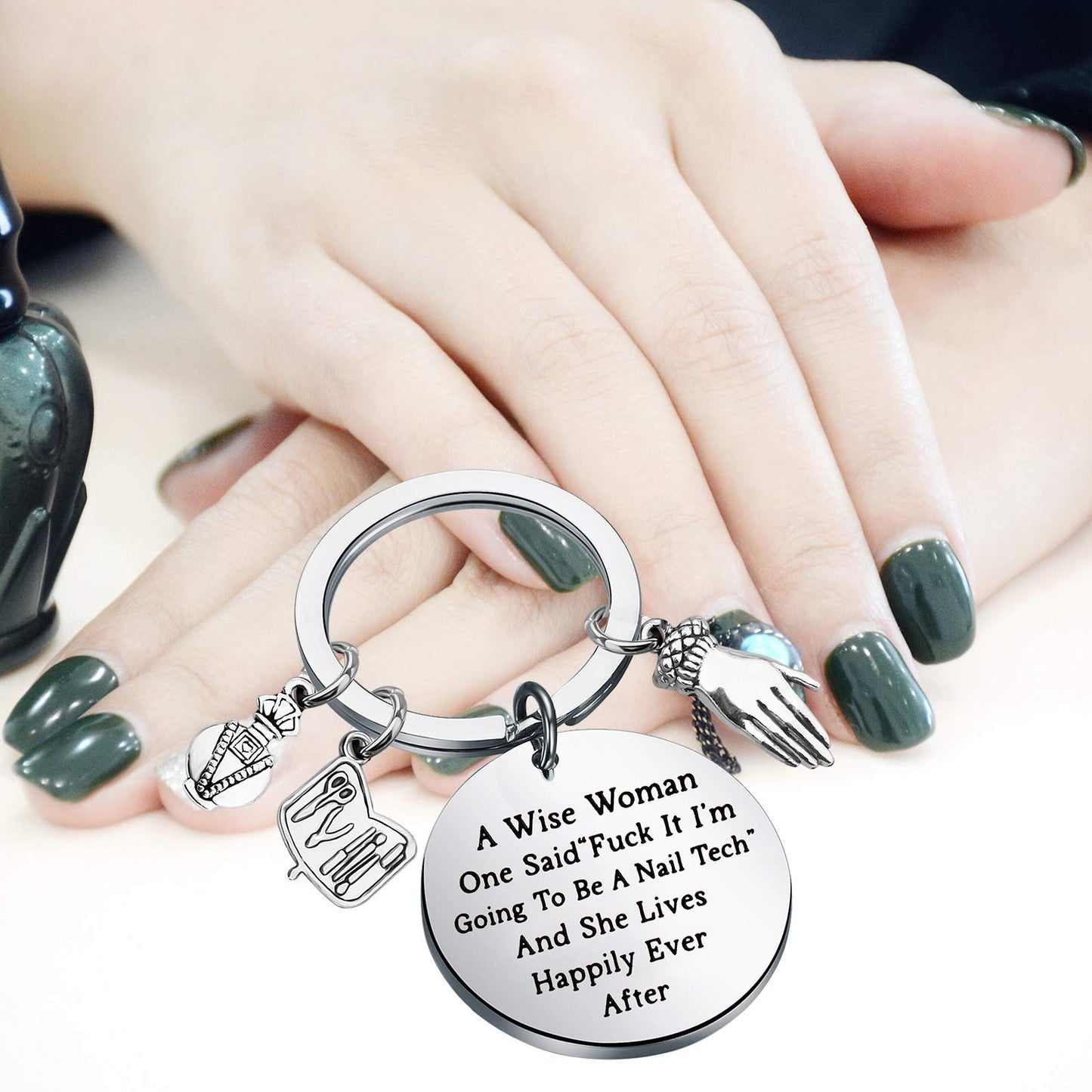 TGBJE Nail Technician Gift Manicurist Gift A Wise Woman Going to Be A Nail Tech and She Lived Happily Ever After Nail Tech Jewelry Nail Tech Keychain Nail Artist Gift (wise nail tech)
