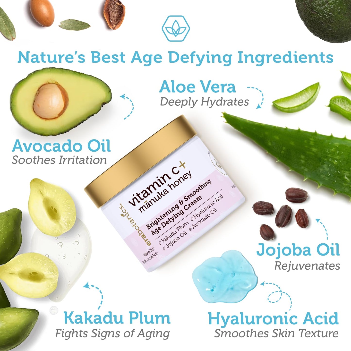 Vitamin C Face Cream & Organic Eye Balm | Nourishing Anti-Aging Formula for Fine Lines & Puffiness - Made in USA, Safe for Sensitive Skin