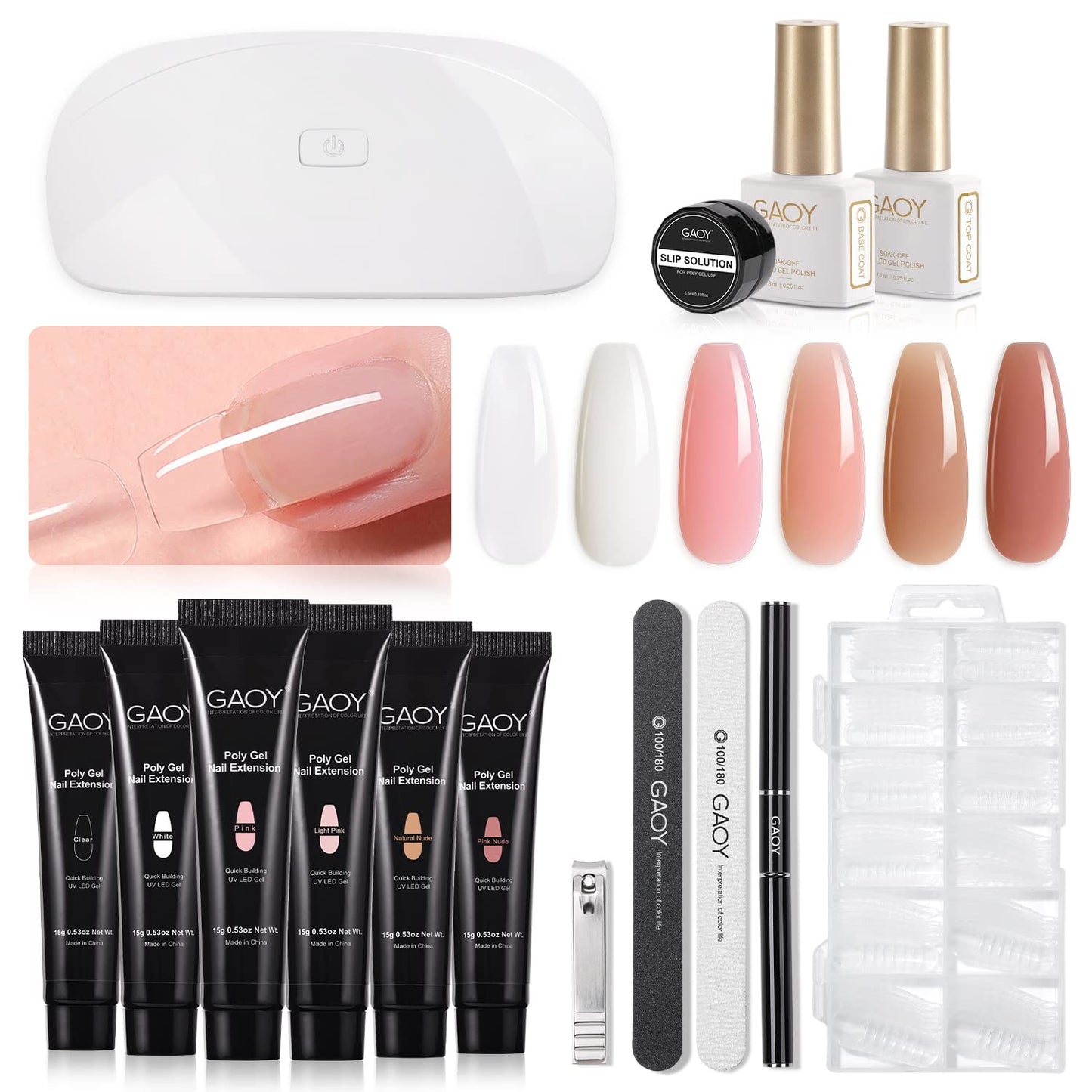 GAOY Poly Gel Nail Kit with UV Lamp, 6 Pcs Builder Gel Extension Kit with Everything Decorations Top and Base Coat for Nail Art DIY at Home