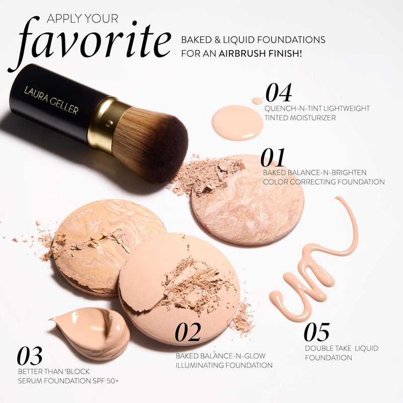 Laura Geller Baked Balance-N-Glow Foundation | Illuminating Color Correcting - Light Shade with Kabuki Brush Set
