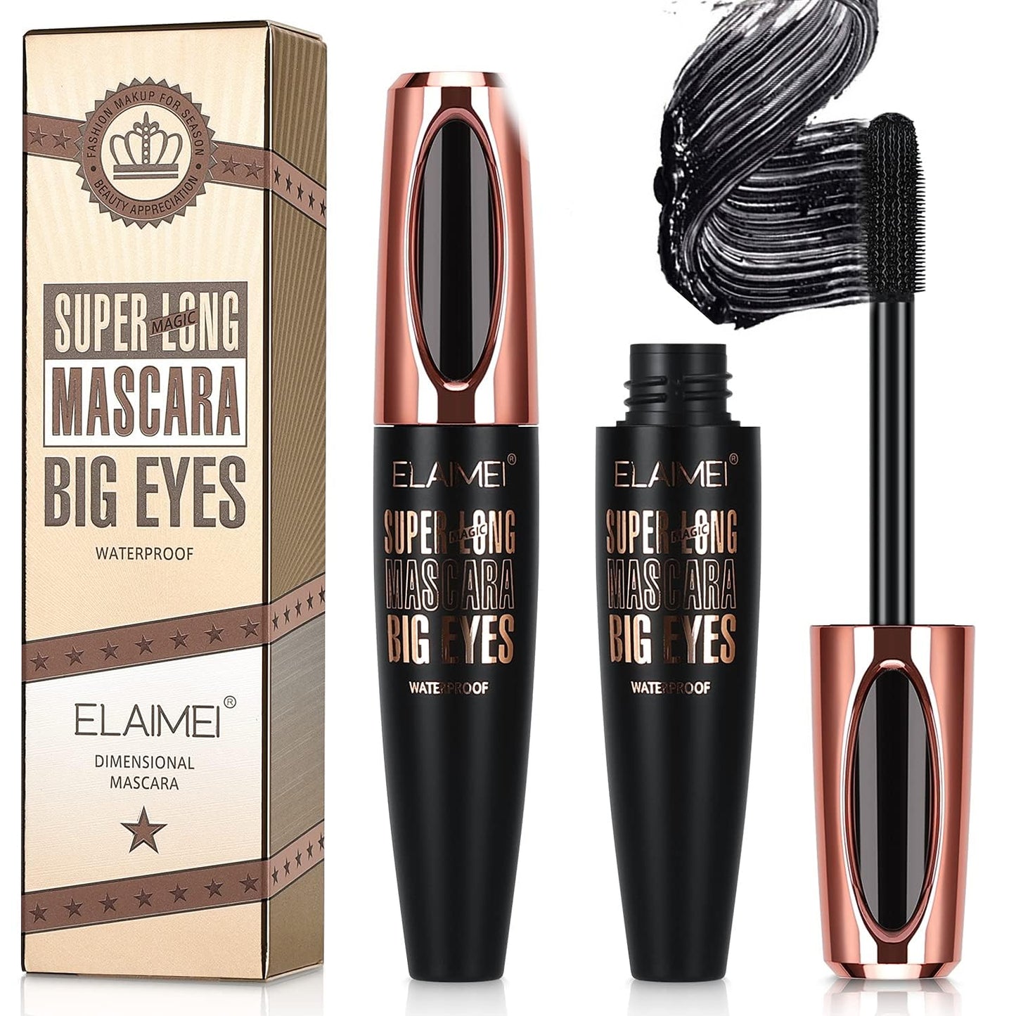 Volume & Length Mascara - 2 Pack Black Waterproof 4D Silk Fiber for Long-Lasting Glamour