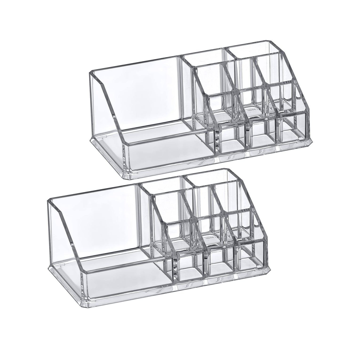 Amazing Abby - Tiffany - 2-Pack Acrylic Cosmetic Organizer, Transparent Plastic Makeup Holder, Compartmented, Shatter-Proof, Perfect Bathroom Vanity Storage Solution for Beauty Supply, Small