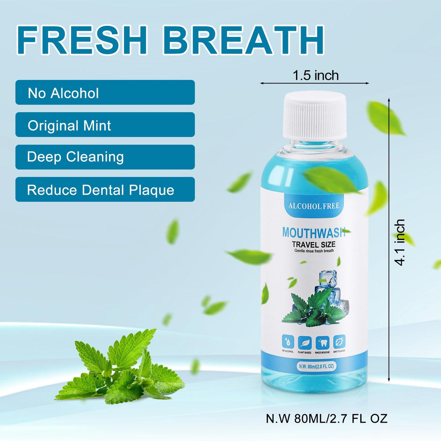 25 pcs Travel Size Mouthwash Bulk, 80ml/2.7fl oz, Mini Fresh Mint Portable Mouthwash Individual Bottles for Travel Toiletry Kits