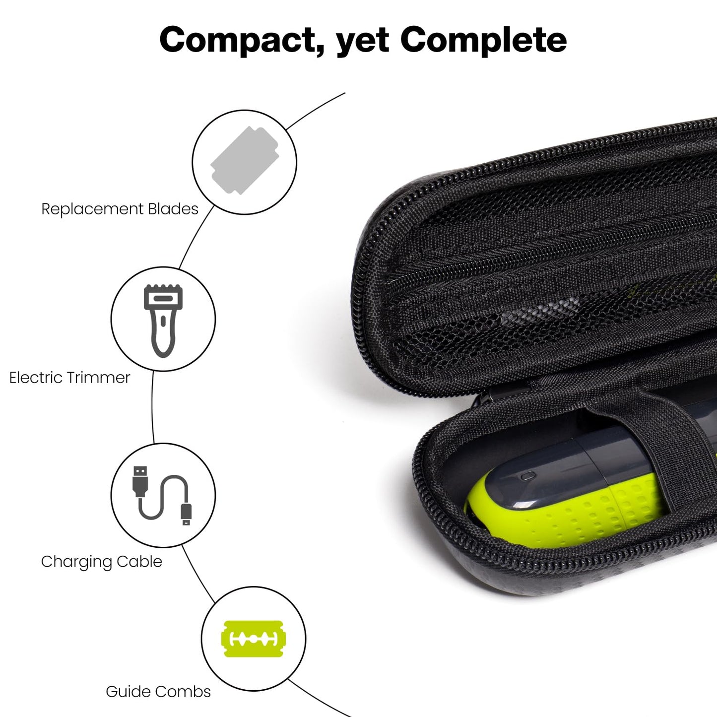 Nincha Compact Travel Trimmer Case for Philips Hybrid Electric Trimmer and Shaver, Face + Body Groomer QP2724/90, QP2834/70, QP1924/70, QP6531/70, QP4631/90, Hard Carrying Case, Black
