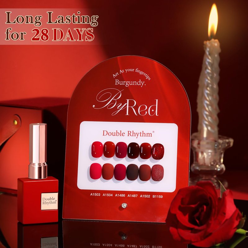 Gel Polish Set - 6 Pcs 15 ML Soak Off Gel for Nail Art | Glitter Burgundy & Dark Cherry Red