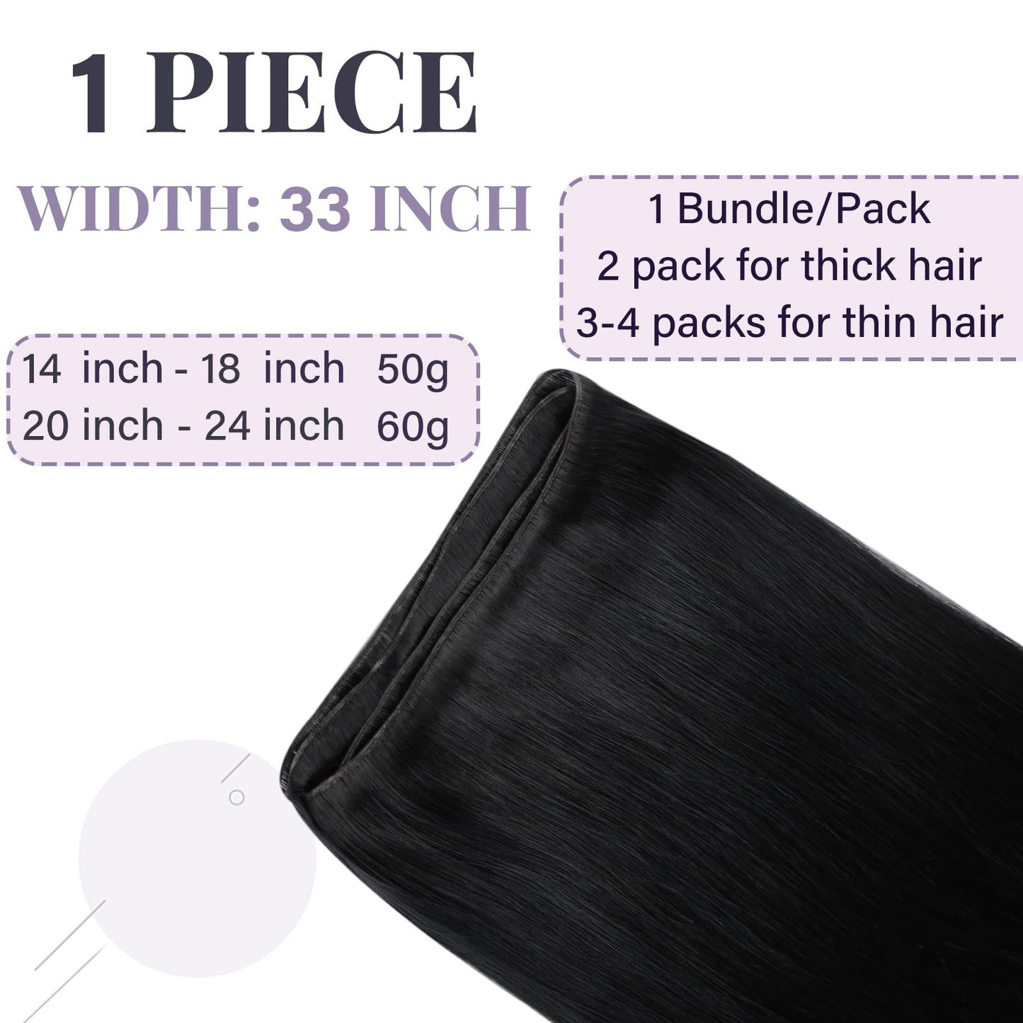 Fshine Genius Weft Real Human Hair Extensions Jet Black Sew in Human Extensions 18 Inch 50g Natural Genius Weft Hair Bundle One Piece