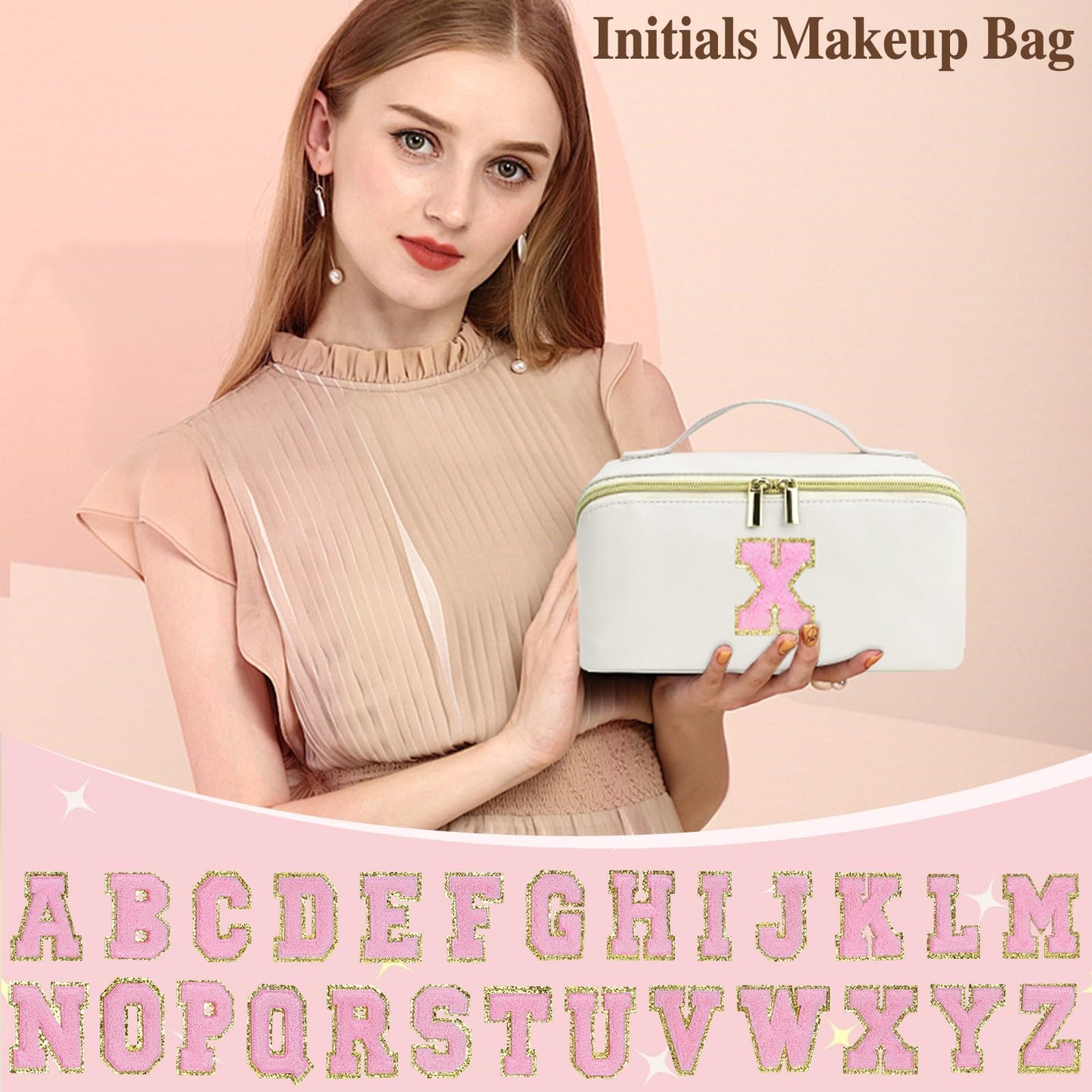 for Valentines Day Gifts, Makeup Bag for Women, PU Leather Travel Toiletry Bags, Initial Make Up Cosmetic Pouch for Teen Girls, Wide Open Portable Skincare Bag, Personalized Birthday Gifts, White A