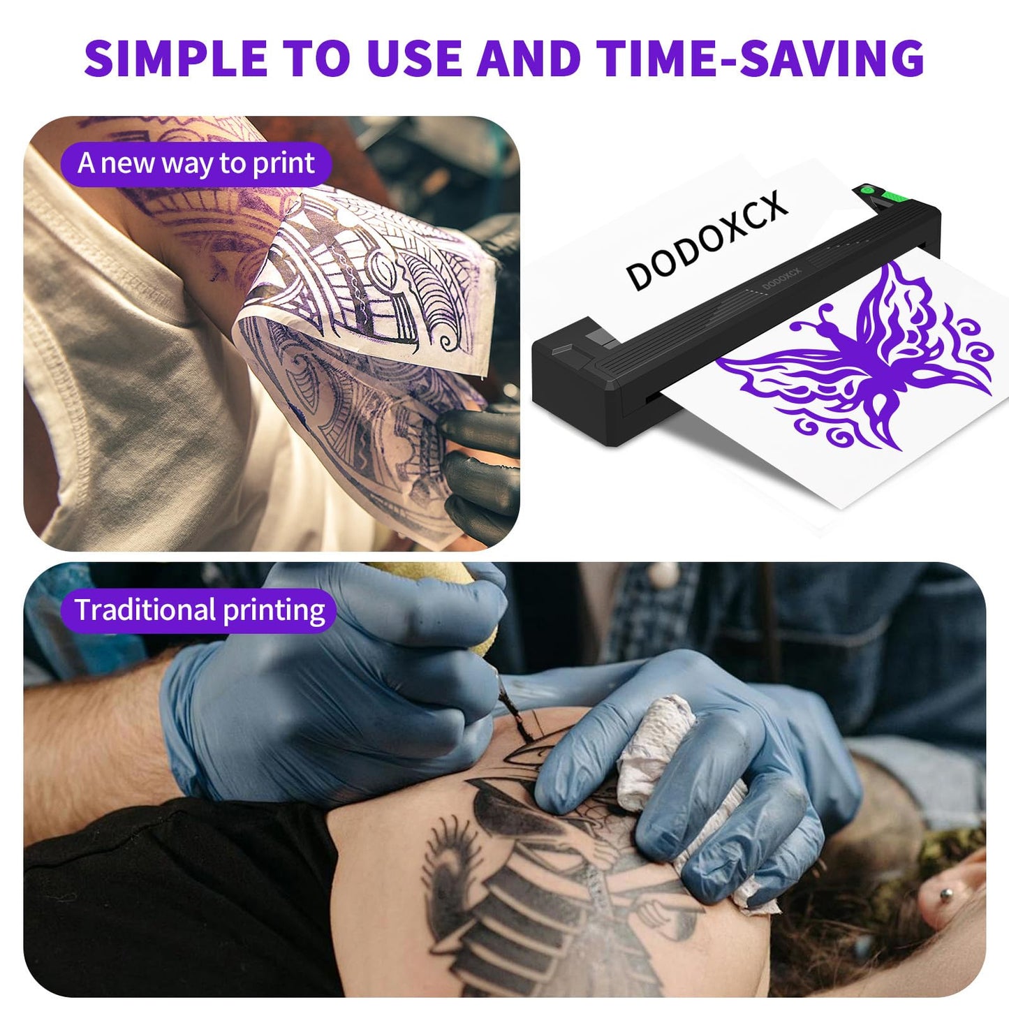 DODOXCX Tattoo Stencil Printer Machine for Tattoo Beginners&Artists,with 3pcs Tattoo Transfer Paper,Portable Wireless Bluetooth Thermal Inkless Tattoo Printer Compatible with Phone/Pc