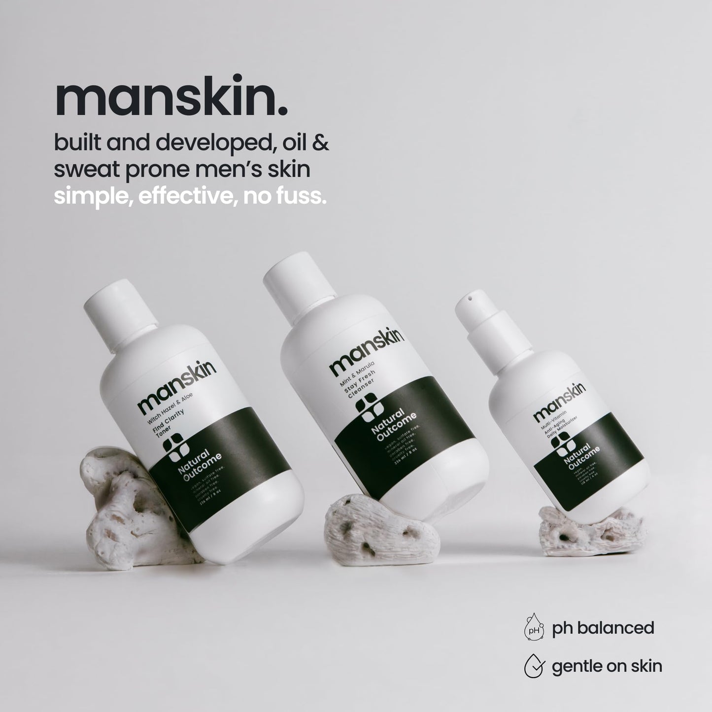 natural outcome Mens Face Wash Cleansing Gel with Mint and Marula Oil - Daily Cleanser Face Wash for Men - Sulfate Free 8 oz