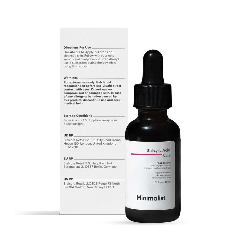 Minimalist Salicylic Acid 2% Face Serum for Acne, Oil Control & Open Pores | BHA Exfoliant for Blemish Prone Skin & Uneven Skin Tone | For Women & Men | 1Fl Oz/30ml