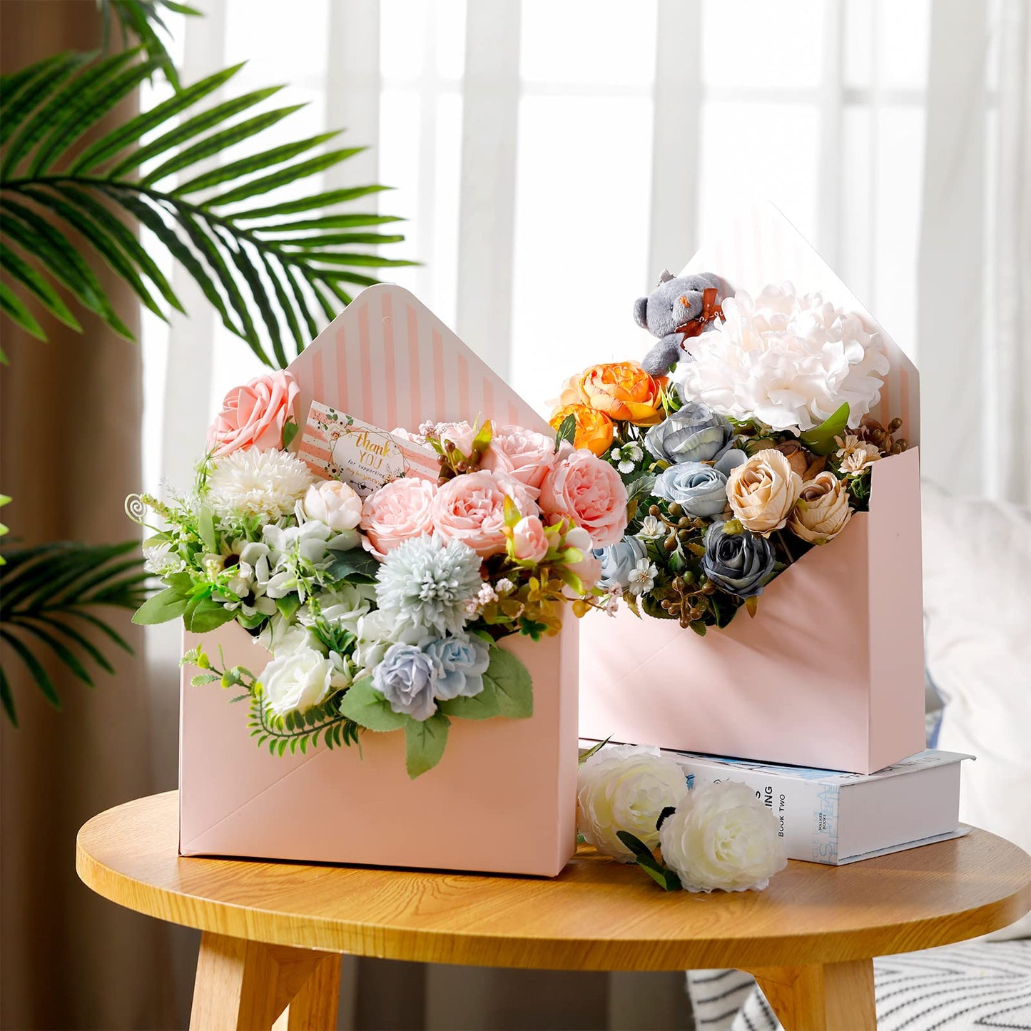 Geyee 10 Pcs Graduation Floral Bouquet Envelope Boxes Pink Flower Bouquet Packaging Gift Paper Wrapping Flower Bags for Arrangements Mother's Day Wedding Party Birthday, 9.3‘' x 3‘' x 13.8''