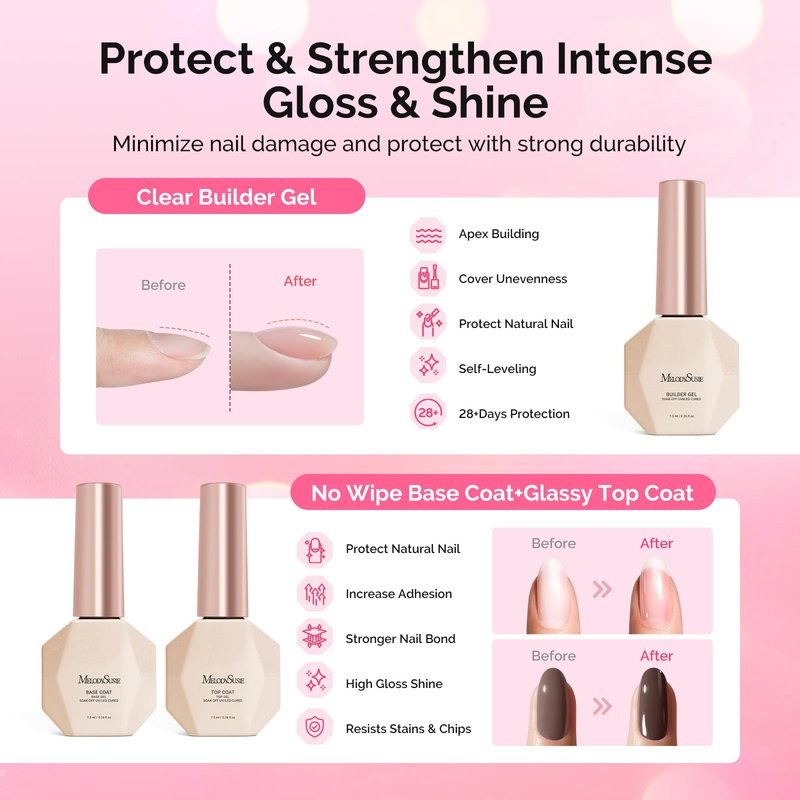 MelodySusie Gel Nail Polish Kit with UV Light P-ART06F- Popular Color Gel with Builder and Baser &Glossy Top Coat Soak Off Includes Nail Art Tools Nail Art Gift for Women & Girls